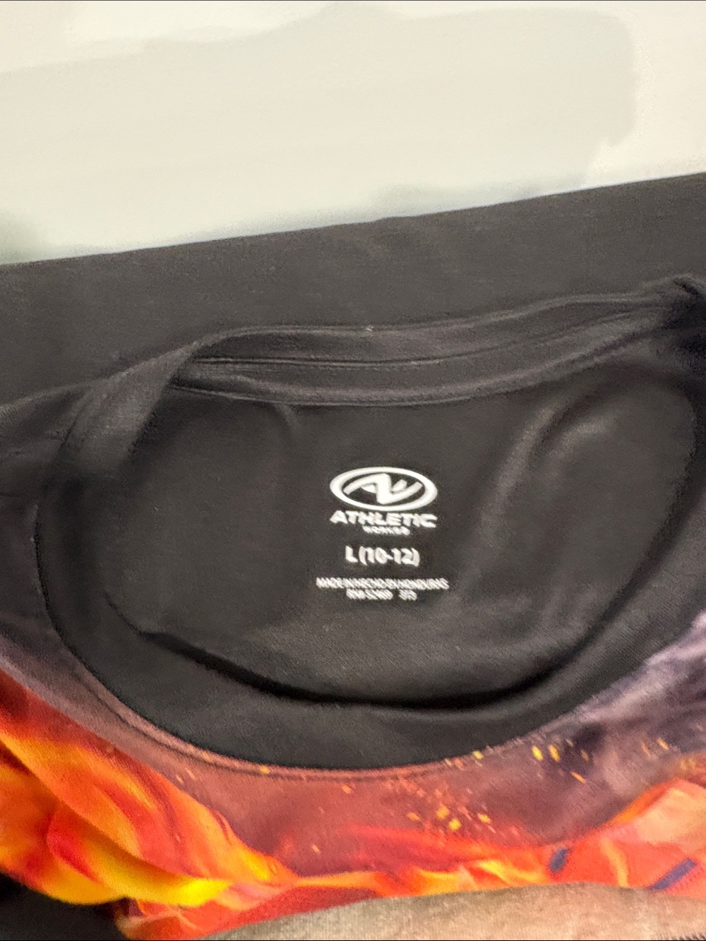 Athletic Works Black Tee with Orange & Yellow Flame Hem